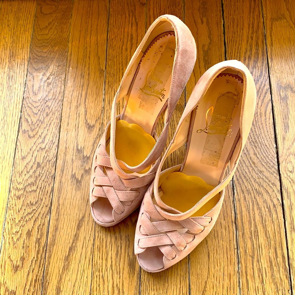 Christian Louboutin Blush Pink Suede Peep-Toe Heels